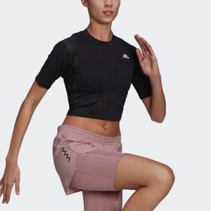 Adidas Run Fast Lace Crop Running Tee in Black